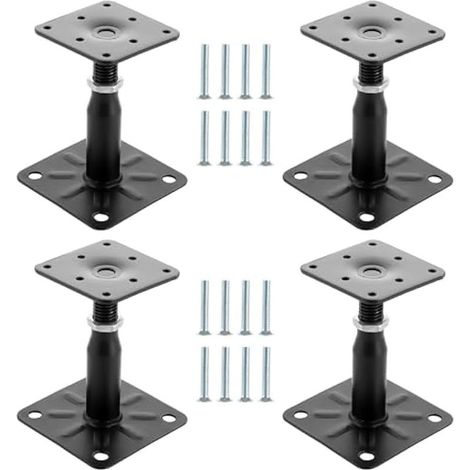 Union – Lot de 4 supports de poteau réglables en hauteur 100 à 150 mm – Galvanisés pour bois dur – Fixation à vis – Dimensions 75 x 95 mm (1/5)
