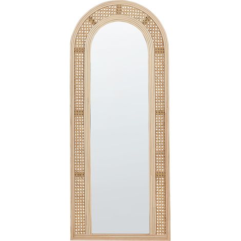 Espejo de pared en forma de arco de ratán 120x50 cm sala de estar dormitorio accesorios del hogar hecho a mano estilo boho natural Franey