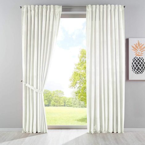 Gardinenbox Milano 20357 - Tenda oscurante in velluto, con passanti e passanti per tunnel, accorciabile, 2 pezzi, altezza x larghezza 280 x 135 cm, colore: crema