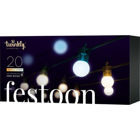 10m Plug In Smart App Controlled Twinkly LED Festoon Light Gold Edition Outdoor Garden Summer Party Indoor Home Decoration (1/4)