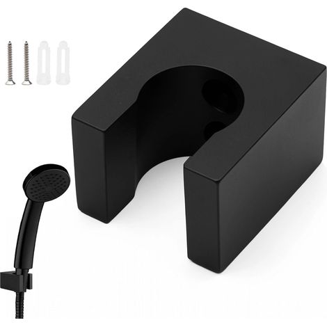 Accroche Pommeau de Douche, Carré Support Douchette, Fixation Pommeau de Douche en Alliage de Zinc, Noir Porte de Douchette Mural, avec Vis et Tube D'expansion, pour Maison, Hôtel, Salle Sport (1/5)