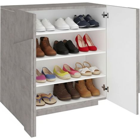 Dmora Scarpiera moderna, Made in Italy, a 2 ante, Portascarpe da ingresso, Mobile multiuso, cm 81x38h86, colore Grigio Ardesia con dettaglio, con imballo rinforzato