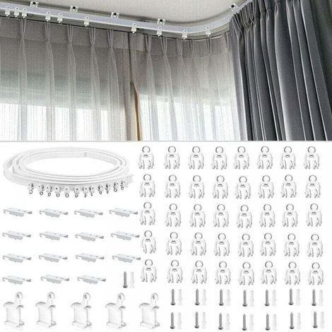 Tringle à rideaux, Rail de rideau de plafond flexible pour baie vitrée, environ 3 m, pliable courbe support mural en plastique robuste pour séparateur de chambre (1/4)