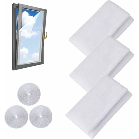 Moustiquaire de fenêtre invisible 3 pièces, 130x150cm, adhésive amovible auto-collante, à scratch, sans perçage, protection anti-insectes facile à poser (1/5)