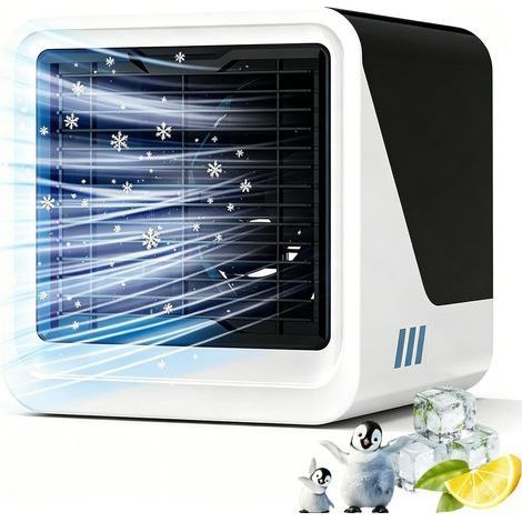 Mobile 3-in-1-Klimaanlage, leiser Luftkühler mit 500-ml-Tank, tragbarer USB-Wasserventilator, 3 Geschwindigkeiten, 7-Farben-LED, ohne Abluft – Schlafzimmer, Büro (1/5)