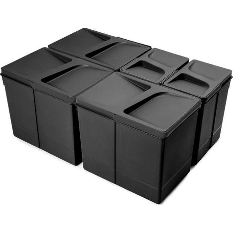 emuca kit de contenedores de reciclaje para cajón de cocina recycle altura 266mm, 3x15litros, 2x7litros, plástico, negro