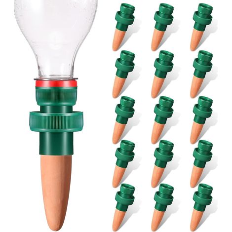 Bouteilles d'irrigation goutte à goutte pour plantes, piquets d'arrosage pour plantes, systèmes d'arrosage automatique (15 pièces) (1/5)