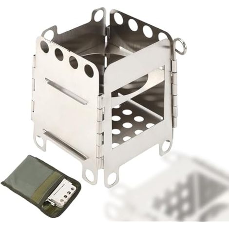 Réchaud de camping en plein air portable, réchaud professionnel pliable acier inoxydable brûleur alcool avec sac rangement pour cuisine pique-nique pliant poêle à bois léger la survie cuisson chasse (1/5)