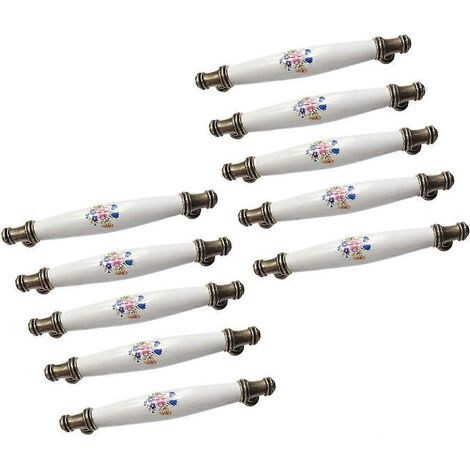 10 Stück Schubladengriffe, Möbelgriffe, Bogengriffe, Keramikgriffe, Lochabstand 128 mm (Blaue Prunkwinde) (1/4)