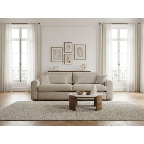 BOBOCHIC - Canapé droit fixe 2 places BELMONT tissu bouclette   Beige (1/2)