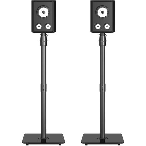 Lot de 2 Pieds d'Enceintes Réglables en Hauteur 86-113cm, Support de Haut-Parleur avec Gestion de Câbles, Base en Verre Trempé, pour Home Cinéma Enceintes Bibliothèque Satellites SFM001 (1/5)