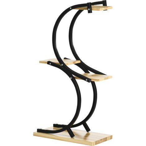GagaSupport pour plantes 4 etageres bois massif resistant aux intemperies 46 cm x 25 cm x 91 cm noir et naturel (1/5)