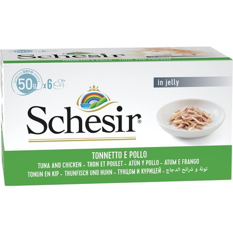 Schesir Double Taste, Cibo Umido per Gatti Adulti al Gusto Tonnetto e Pollo - Totale 2.4Kg (48 Lattine Da 50g) (1/3)