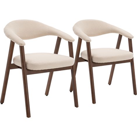 HAPPY GARDEN - Lot de 2 chaises en bois foncé et tissu boucle beige BARBARA (1/5)