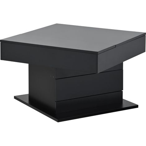 Table basse carrée noire 70 x 70 x 45 cm avec plateau relevable et rotation 360°, 1 tiroir, rangement dissimulé (1/5)