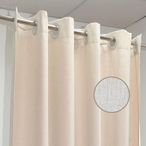 1 Rideau De Douche 90x200 Cm Faux Lin Beige Tissu Imperméable Anneaux Intégrés Salle De Bain