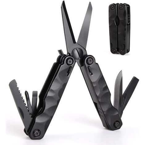 Coltello multifunzione 8 in 1 con fodero in nylon, forbici da potatura pieghevoli per campeggio, pesca e fai da te
