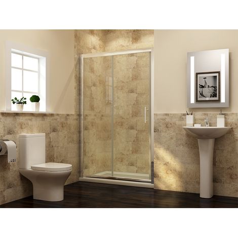ELEGANT 1400mm Bathroom Sliding Door Shower Screen 6mm Safety Tempered Glass Enclosure (1/5)