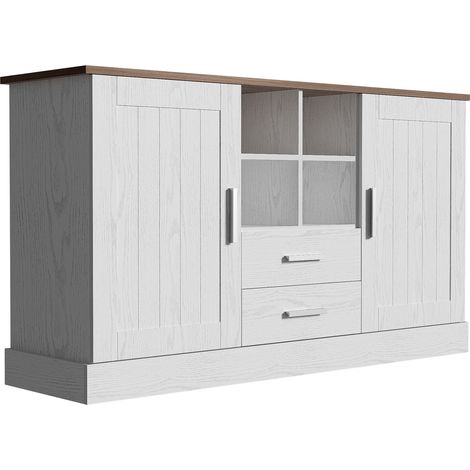 Sideboard 140 x 40 x 79,5 cm mit 2 Türen, 2 Schubladen und 4 offenen Fächern (1/5)