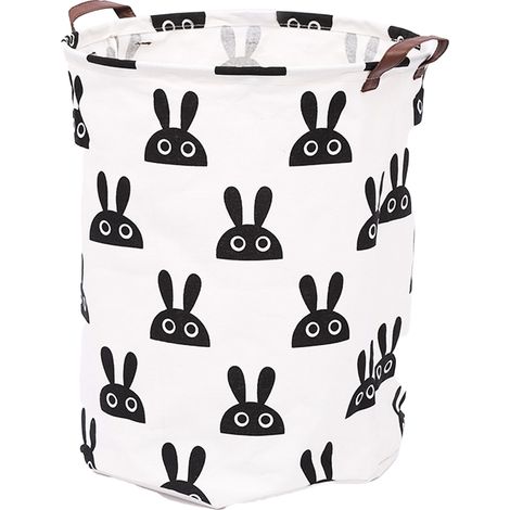 Panier à linge en coton avec un adorable motif de lapin, 40 × 40 × 50 cm, doublure imperméable, idéal pour ranger le linge sale (1/5)