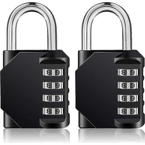 Zahlenschloss-Set (2 Stück), Schlösser mit 4-stelligem Zahlencode, Vorhängeschloss-Kombinationsschloss für Spinde im Fitnessstudio, wetterfeste Zahlenschlösser (schwarz) (1/5)