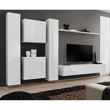 Meuble TV Mural Design "Switch VI" 330cm Blanc (1/5)