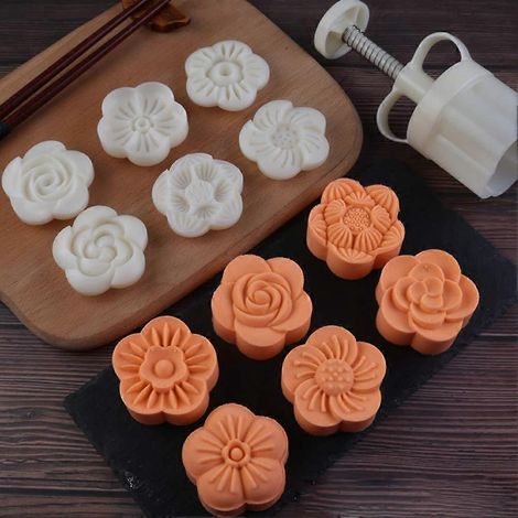 Moule à gâteau de lune ajustable de 75 g et ensemble de tampons à biscuits, comprenant divers tampons à motifs, adapté à la pâtisserie DIY. (1/5)