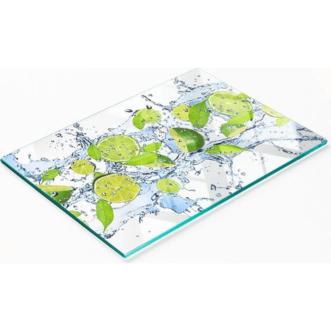 Plateau décoratif en verre pour apéritifs, motif citrons verts et eau, 80 x 52 cm (1/5)