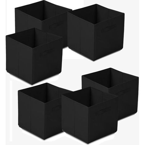 Cube de rangement pliable - JUANIO - Lot de 6 - 31x31x31 cm - Noir - Tissu respirant - Poignées cousues (1/4)