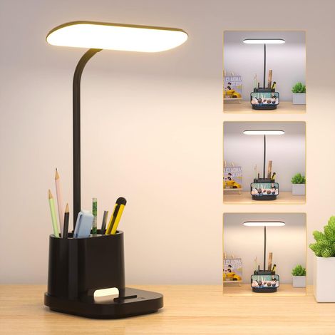 Lampe de Bureau Dimmable, USB Lampe de Table D'étude Lumière de Nocturne avec Porte-Stylo et Support pour Téléphone Portable, 3 Modes Lampe de Lecture Pliable pour Enfants, Protection des Yeux (1/5)