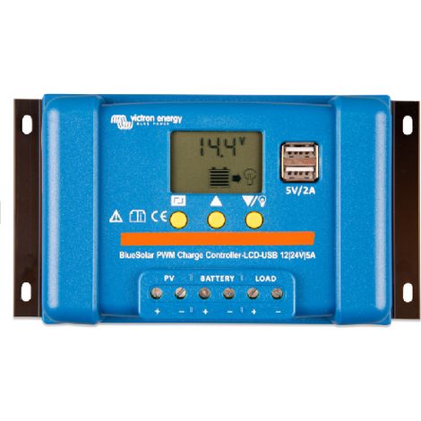 Victron – Régulateur solaire PWM-LCD 12/24V 5A – 2 sorties USB 5V – Algorithme de charge pour batteries gel, AGM, liquide et lithium