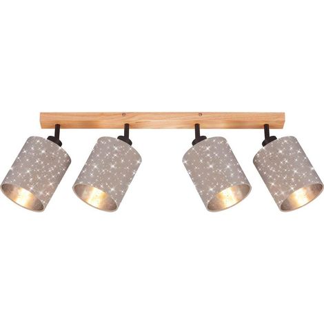 Plafonnier Spot, 25 W, IP20, taupe, métal-bois-tissu, excl. 4x E27, 65 x 13 x 19,5 cm (1/5)