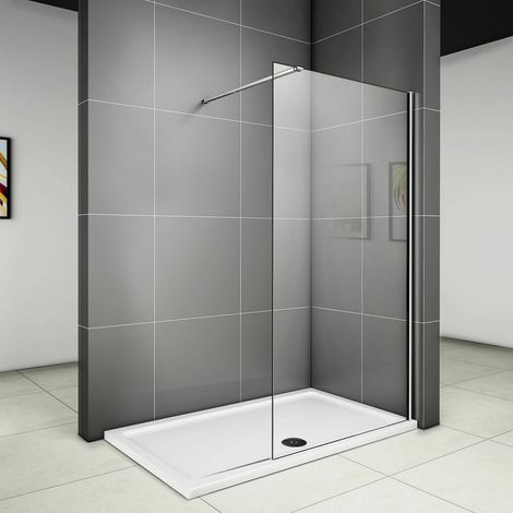 90X185cm Walk in ESG Glas Duschwand Duschabtrennungen Duschkabine mit L:1400mm Stabilisator