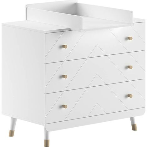 TINY WHITE - Table à langer et Commode 3 Tiroirs Motif Graphique