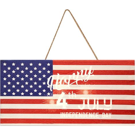 Plaque En Bois Pour Porte - Drapeau Fusée Patriotique Rouge Blanc Bleu - Décoration Intérieure Extérieure Pour Fêtes Nationales - 1 Pièce (1/5)