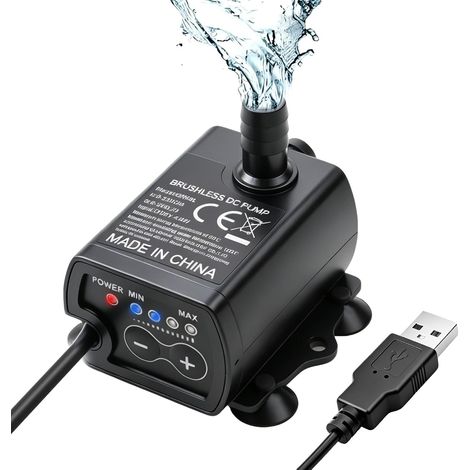 Mini Pompe à Eau Submersible USB avec Débit Réglable, Pompe Externe Aquarium pour Fontaine et Système de Refroidissement, Étanche avec Ventouses (1/5)