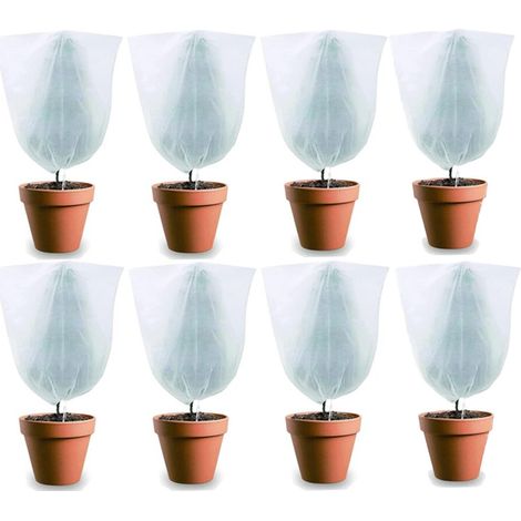 Blanc(60 x 80 cm)Lot de 8 Housse d'hivernage pour Plantes en Pot, Housse de Protection pour Plantes Plantes de Protection Contre Le Gel Hiver avec Cordon de Serrage pour Protection des Plantes (1/5)