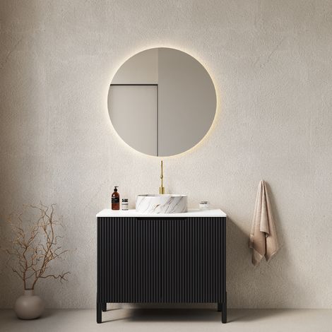 Meuble rangement salle de bain vasque ronde 76 cm noir OKMYHOME (1/5)