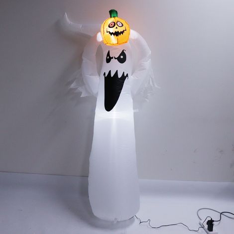 Eosnow 1,8 m Halloween-Schlauchboote, Kürbiskopf, weißer Geist, aufblasbar, mit LED für Hof, Garten, Rasen, Dekorationen, EU-Stecker