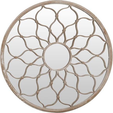 Miroir de jardin, couleur sable, 40x3 cm, rond en fer forgé, pour usage extérieur. (1/5)