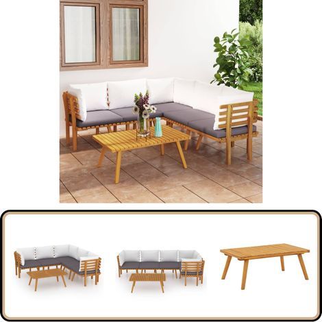 Salon de jardin 6 pcs avec coussins Bois d'acacia solide - Salon De Jardin - Meuble De Jardin - Ensemble De Salon - Mobilier De Jardin - Acacia