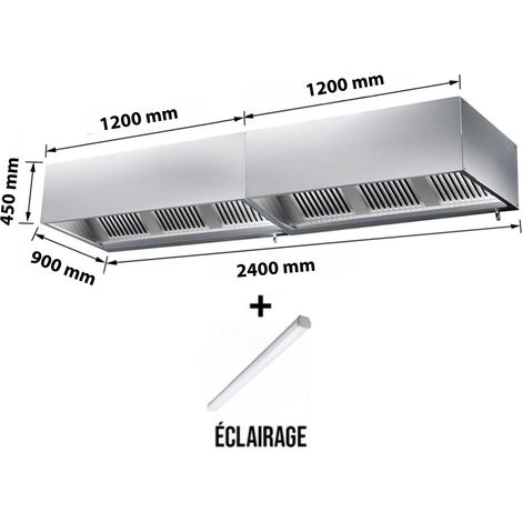 Hotte caisson sans moteur 2400x900x450 mm avec éclairage, filtre et robinet de vidange PREMIUM - GOLDINOX (1/4)