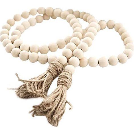 Guirlande De Perles En Bois - 147 cm - Diamètre Perle 1,6 cm - Décoration Naturelle Pour Table Basse Étagère Cheminée - 1 Pièce
