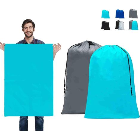 pezzi grande sacco per la biancheria sporca 90 x 60 cm, sacco pieghevole da viaggio per la biancheria sporca 120L, sacco da viaggio per la biancheria sporca per bambini con coulisse (grigio e azzurro)