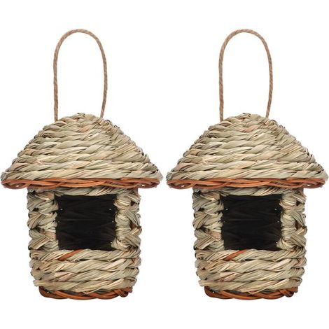 Dailygoody, Casita para pájaros, Juego de 2 piezas, Hecha a mano con hierba natural, Perfecta para jardines y balcones, Para nidos de pájaros (1/5)