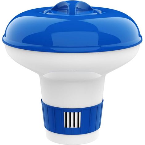 Distributeur Flottant de Chlore 5 Pouces, Flotteur Réglable Boîte Tablette Support Grande Capacité pour Ranger Comprimé pour Spa Piscine Intérieur ou Extérieur - Bleu & Blanc (1/5)