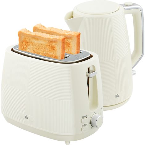 Beyamis Elektrischer Wasserkocher (2200 W, 1,7 l) und Toaster mit breiten Schlitzen für 2 Scheiben, 3 Funktionen, Sahnefunktion