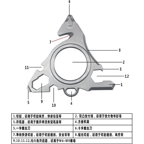 Clé Multifonction avec Loupe Intégrée – Outil de Survie, Camping et EDC Portable (Tournevis Miniature) (12-en-1) (1/5)