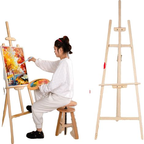 Caballete de artista, altura 150 cm, peso 2,5 kg, ancho en la base 58 cm, altura máxima del lienzo 100 cm, diseño ajustable. (1/5)