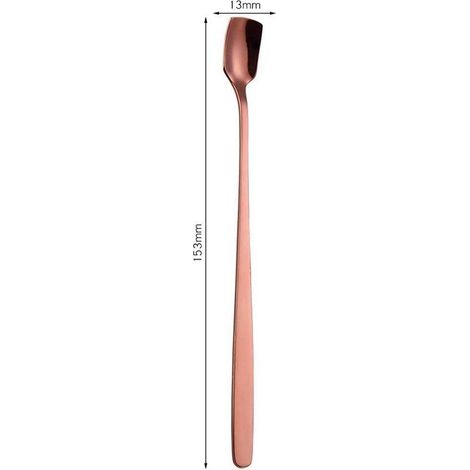 Lot de 6 cuillères à mélanger à tête carrée avec manche long et manche en forme de bâtonnets à biscuits, or rose